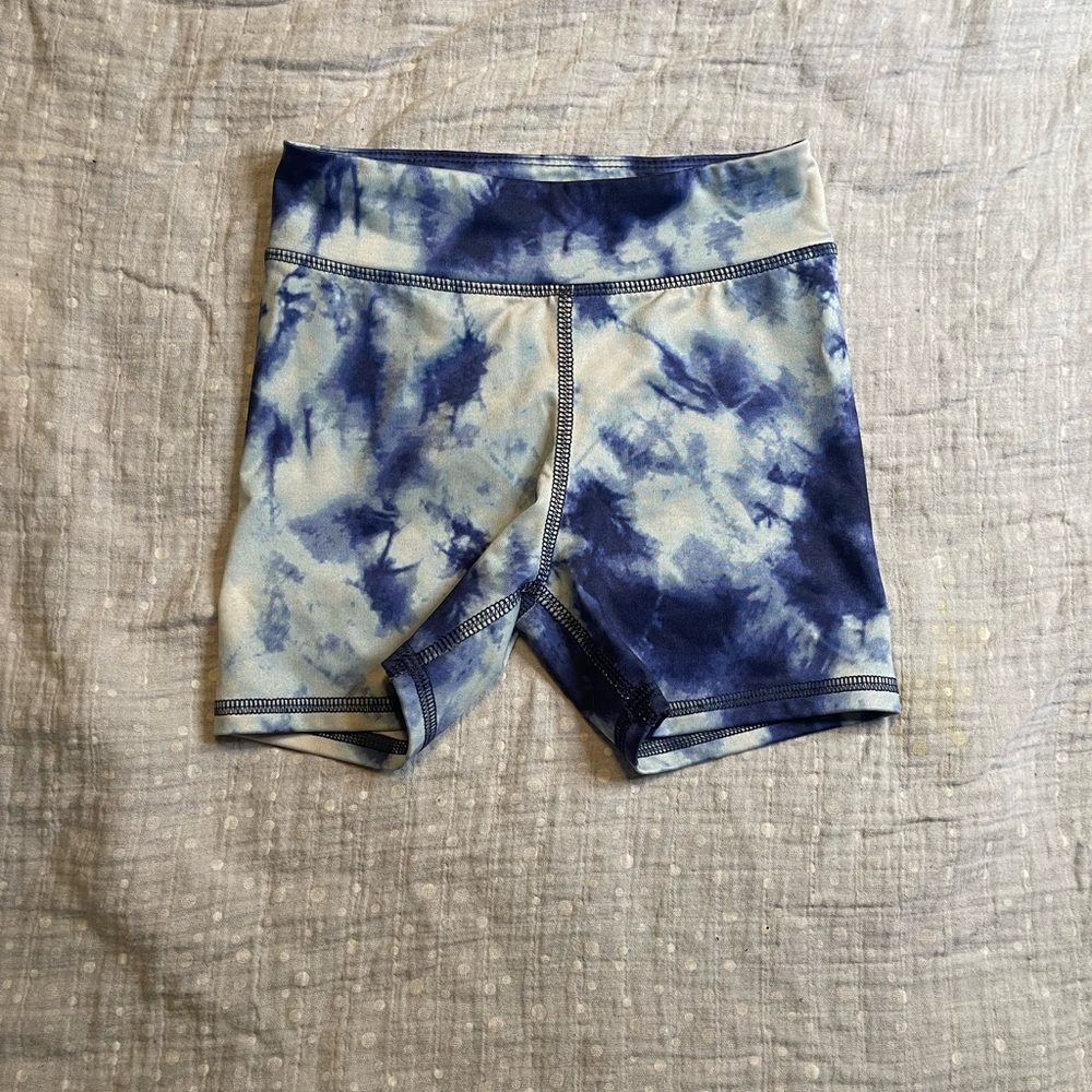 Girls Blue Tie-Dye Athletic Bike Shorts